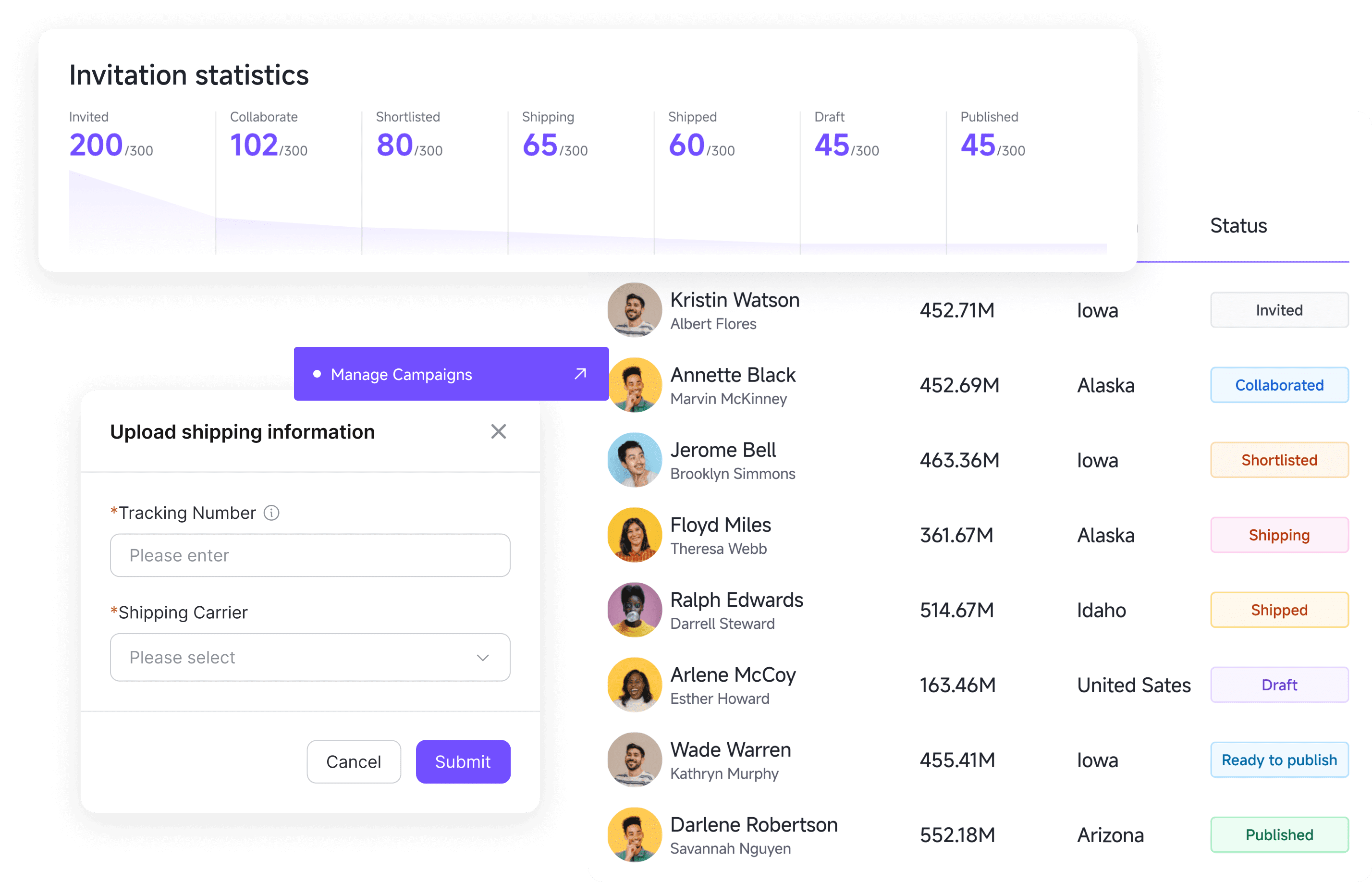 Datech Influx feature - visualized affiliating campaign workflow